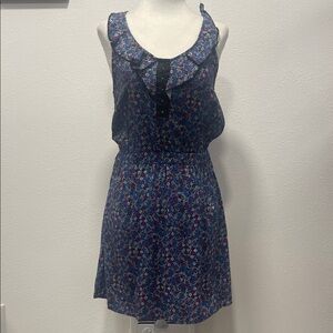 Belle du Jour Blue & Purple Floral Sleeveless Ruffle Neck Dress